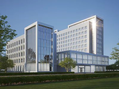 Modern Office Building Featuring Glass Curtain Walls Contemporary Facade And Green Surroundings 3d model