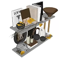 Stylish Decorative Ornament Set On Shelf With Books Vases Candles And Leaves