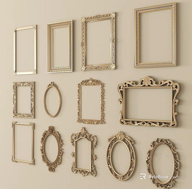 Various Decorative Wall Mounted Frames With Ornate Designs And Different Shapes 3d model