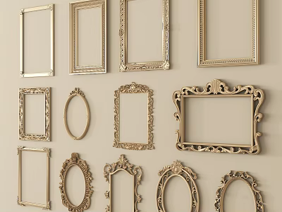 Various Decorative Wall Mounted Frames With Ornate Designs And Different Shapes 3d model