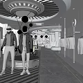 Modern Clothing Store Interior With Mannequins Clothes On Racks Circular Ceiling Design And Bright Lighting