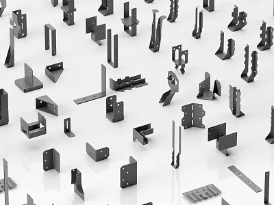 Assorted Metal Hardware Components Including Brackets And Fasteners With Various Shapes 3d model