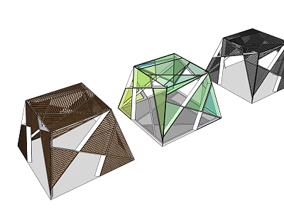 Modern Geometric Pergola Structures in Three Colors Brown Green Black with Metal Frames 3d model