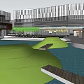 Vibrant Modern Commercial Street With Pedestrians And Open Plaza Design