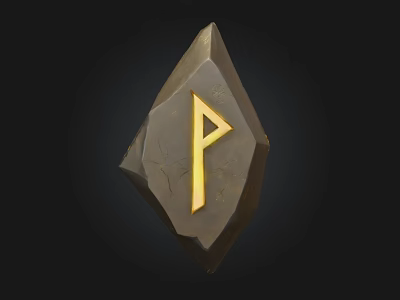 Wood Stone Irregular Shape Decorative Item With Golden Symbol On Black Background 3d model