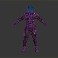 Man in Futuristic Black Blue Tactical Armor with Helmet Full Body Protective Gear