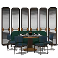 Elegant Round Dining Table Set With Green Chairs And Wooden Frame Translucent Screen 3d model