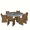 Modern Round Marble Top Dining Table Set With Six Light Brown Chairs 3d model