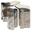 Modern Geometric Side Table With Marble Base Metal Accents And Glass Top