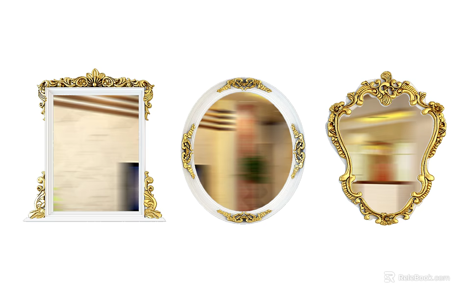 Decorative Mirrors Featuring Gold Ornate Frames in Rectangular Oval and Unique Shapes 3d model 