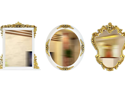 Decorative Mirrors Featuring Gold Ornate Frames in Rectangular Oval and Unique Shapes 3d model