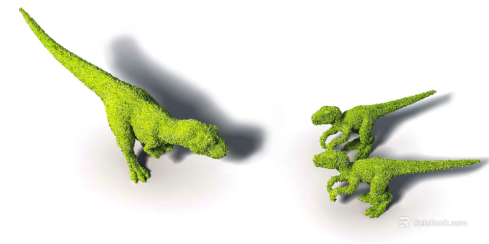 Outdoor Green Dinosaur Shaped Landscape Sculptures Large And Two Small 3d model 