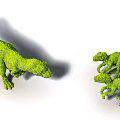 Outdoor Green Dinosaur Shaped Landscape Sculptures Large And Two Small