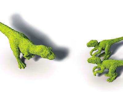 Outdoor Green Dinosaur Shaped Landscape Sculptures Large And Two Small 3d model