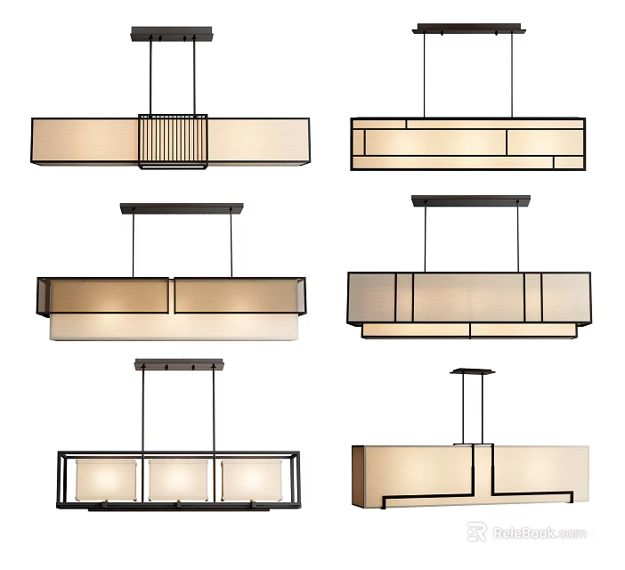 Modern Rectangular Pendant Lights With Sleek Metal Frames And Multiple Design Styles 3d model