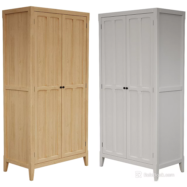 Simple Modern Wardrobe In Light Wood And White With Double Door Design And Legs 3d model 