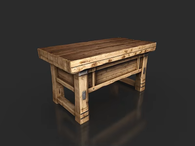 Rustic Wooden Table With Solid Wood Top Drawer And Sturdy Base 3d model