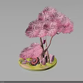Pink Fluffy Artificial Tree Shaped Decorative Plant With Small Ornaments On Yellow Base