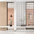 Modern Wooden And Glass Room Divider In Stylish Interior With Decorative Plants