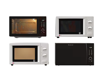 Modern Kitchen Appliances Featuring Various Style Microwave Ovens In Different Colors 3d model
