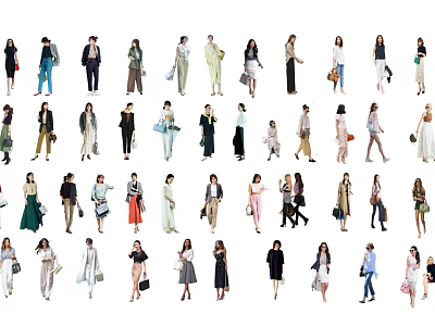 Multiple People With Different Fashionable Outfits And Various Poses On White Background 3d model