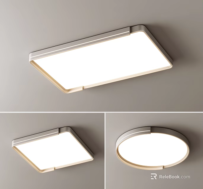 Modern Minimalist Ceiling Lights With Rectangular Square Round Shapes And White Light Metal Frame 3d model 