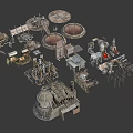 Ancient Architectural Components With Various Medieval Mechanical Model Structures And Circular Platforms 3d model