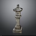 Traditional Stone Lantern Structure With Carved Top Lantern Chamber And Base