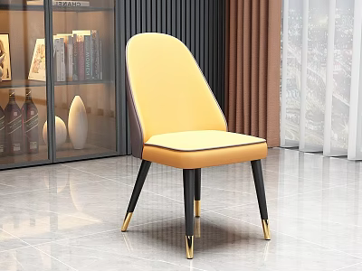 Modern Yellow Dining Chair With Black Legs And Golden Feet In Living Room Interior 3d model