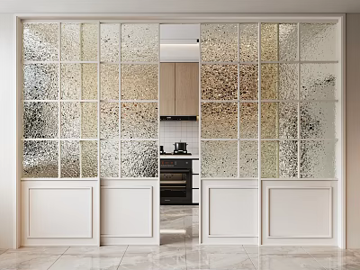 Textured Glass Sliding Doors With White Frame For Modern Kitchen Interior Design 3d model