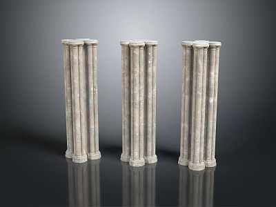 Scenic Landscape Featuring Three Gray Marble Columns On Reflective Ground With Dark Gradient Background 3d model