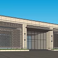 Modern Sales Office Building With Symmetrical Glass Entrance And Metal Facade Design
