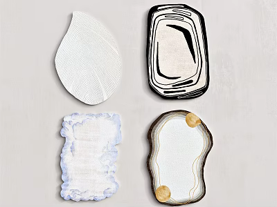 Various Shaped Creative Rugs Featuring White Leaf Black White Lines Blue Edge and Gold Dots 3d model