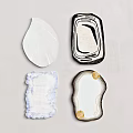 Various Shaped Creative Rugs Featuring White Leaf Black White Lines Blue Edge and Gold Dots