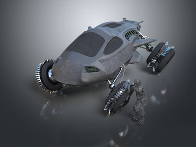 Futuristic Sci Fi Vehicle Design With Spiked Wheels And Human Figure 3d model