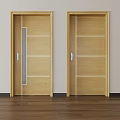 Double Wooden Hinged Doors Interior Design With Glass Panel And White Lines 3d model