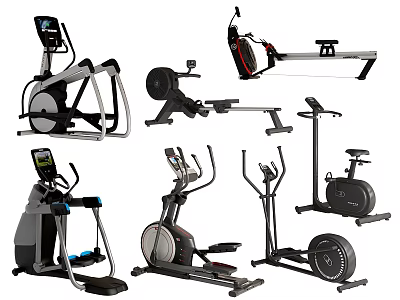Essential Sports Equipment for Home Gym Including Elliptical Machines Exercise Bikes Rowers and Treadmills 3d model