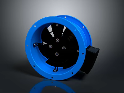 Blue Circular Fan With Black Blades And Blue Housing Motor Design 3d model