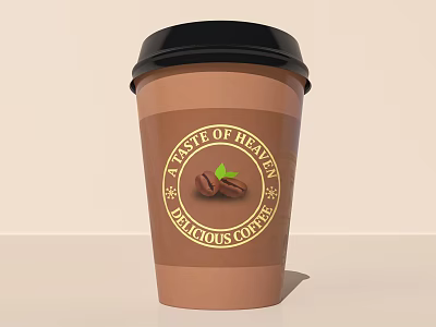 Brown Paper Coffee Cup With Black Lid And A Taste of Heaven Delicious Coffee Design 3d model