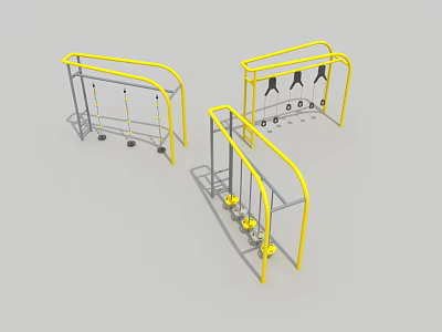Outdoor Sports Equipment With Yellow Frames Multiple Units For Public Fitness Training 3d model