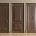 Dark Brown Swing Doors With Golden Accents And Intricate Carvings