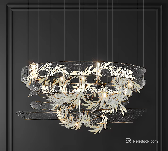 Elegant Modern Crystal Chandelier With Multi Tiered Leaf Pattern Metal Frame And Illuminated Details 3d model 