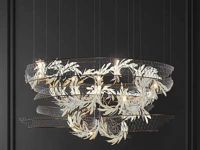Elegant Modern Crystal Chandelier With Multi Tiered Leaf Pattern Metal Frame And Illuminated Details 3d model