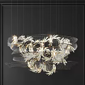 Elegant Modern Crystal Chandelier With Multi Tiered Leaf Pattern Metal Frame And Illuminated Details