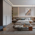 Modern Bedroom Interior Design With Comfortable Bed Nightstands Wall Art Window Curtains And Area Rug