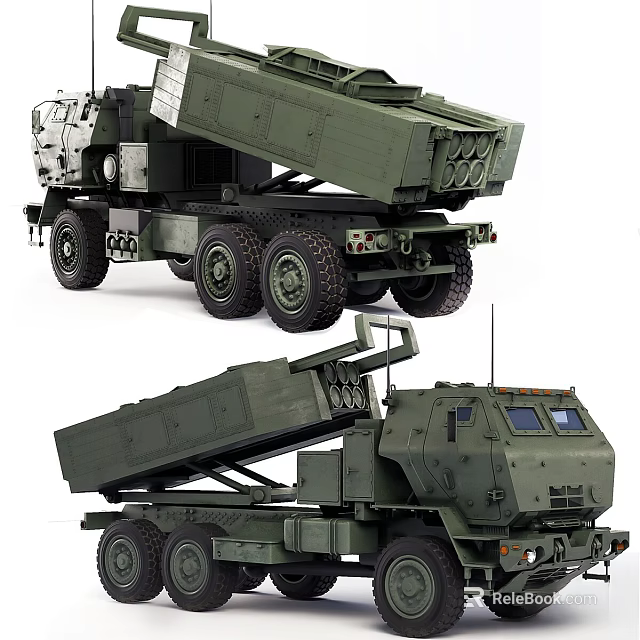 Military Green Multi Wheel Vehicle With Missile Launcher System And Armor 3d model 