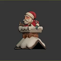 Santa Claus In Red Hat Sitting On Snow Covered Chimney Roof
