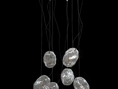 Unique Modern Ceiling Hanging Transparent Crystal Chandelier With Irregular Glass Pendants Design 3d model