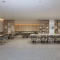 Modern Restaurant Interior Design With Long Wooden Tables And Comfortable Gray Chairs