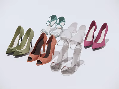 Fashionable Women's High Heel Shoes With Green Orange Pink Transparent Stiletto Heels Open Toe Design 3d model